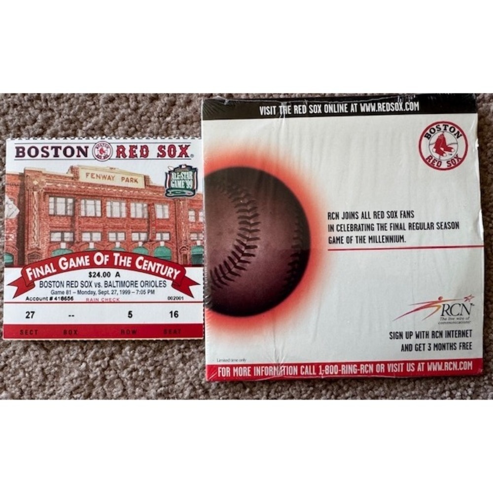 1999 Boston Red Sox Final Game Of The Century Ticket Stub Fenway Park & RCN CD